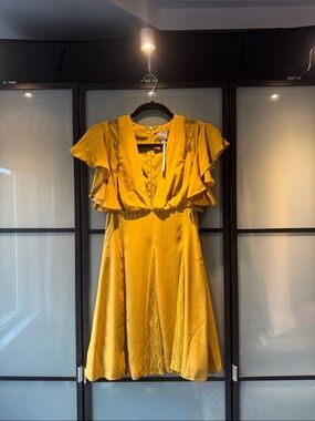 ASOS Mustard Yellow Ruffle Sleeve Fit-and-Flare Dress